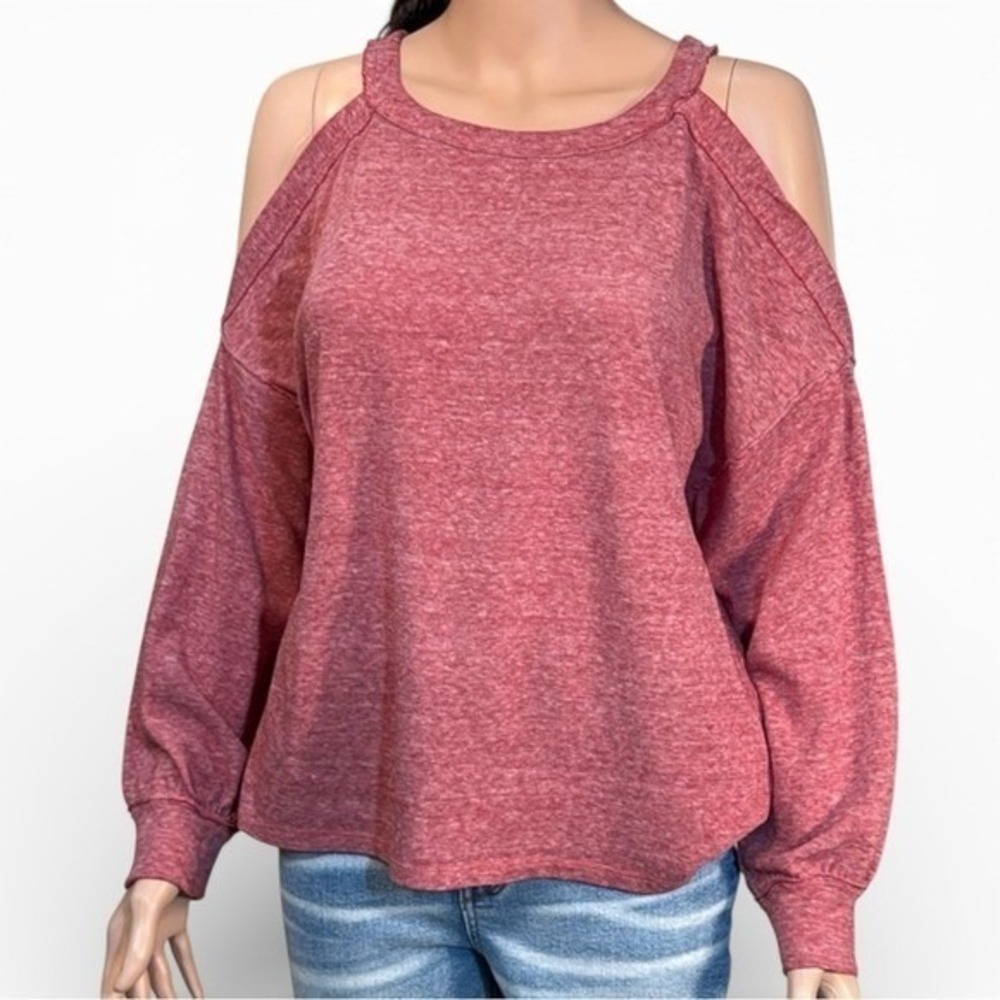 We The Free Free People Women Red‎ Cold Shoulder Long Sleeve Top Small